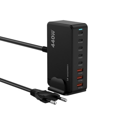 Stacja ładująca biurkowa 3x USB-A 5x USB-C GaN QC3 440W - czarna WOZINSKY