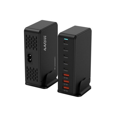Stacja ładująca biurkowa 3x USB-A 5x USB-C GaN QC3 440W - czarna WOZINSKY