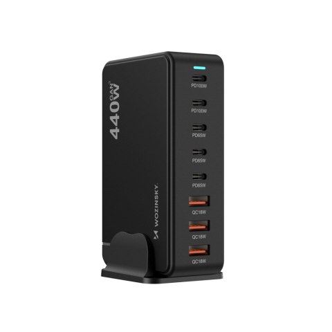 Stacja ładująca biurkowa 3x USB-A 5x USB-C GaN QC3 440W - czarna WOZINSKY