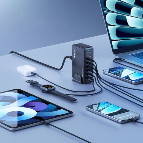 Stacja ładująca biurkowa 3x USB-A 5x USB-C GaN QC3 440W - czarna WOZINSKY