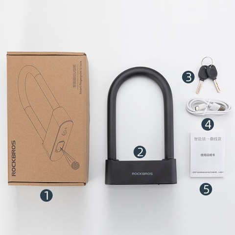 Zapięcie rowerowe SMART z czytnikiem linii papilarnych i Bluetooth - czarne ROCKBROS