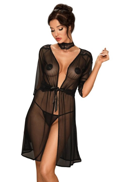 Peniuar Lucita + koronkowy pasek + choker GRATIS! Czarny S/M