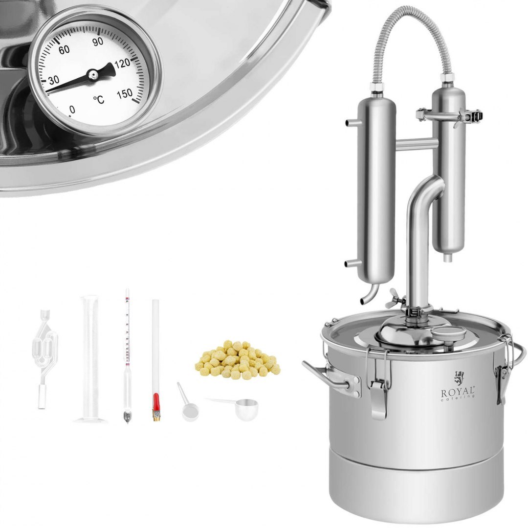 Destylator urządzenie do destylacji 20L + termometr analogowy Royal Catering Destylator urządzenie do destylacji 20L + termometr analogowy Royal Catering