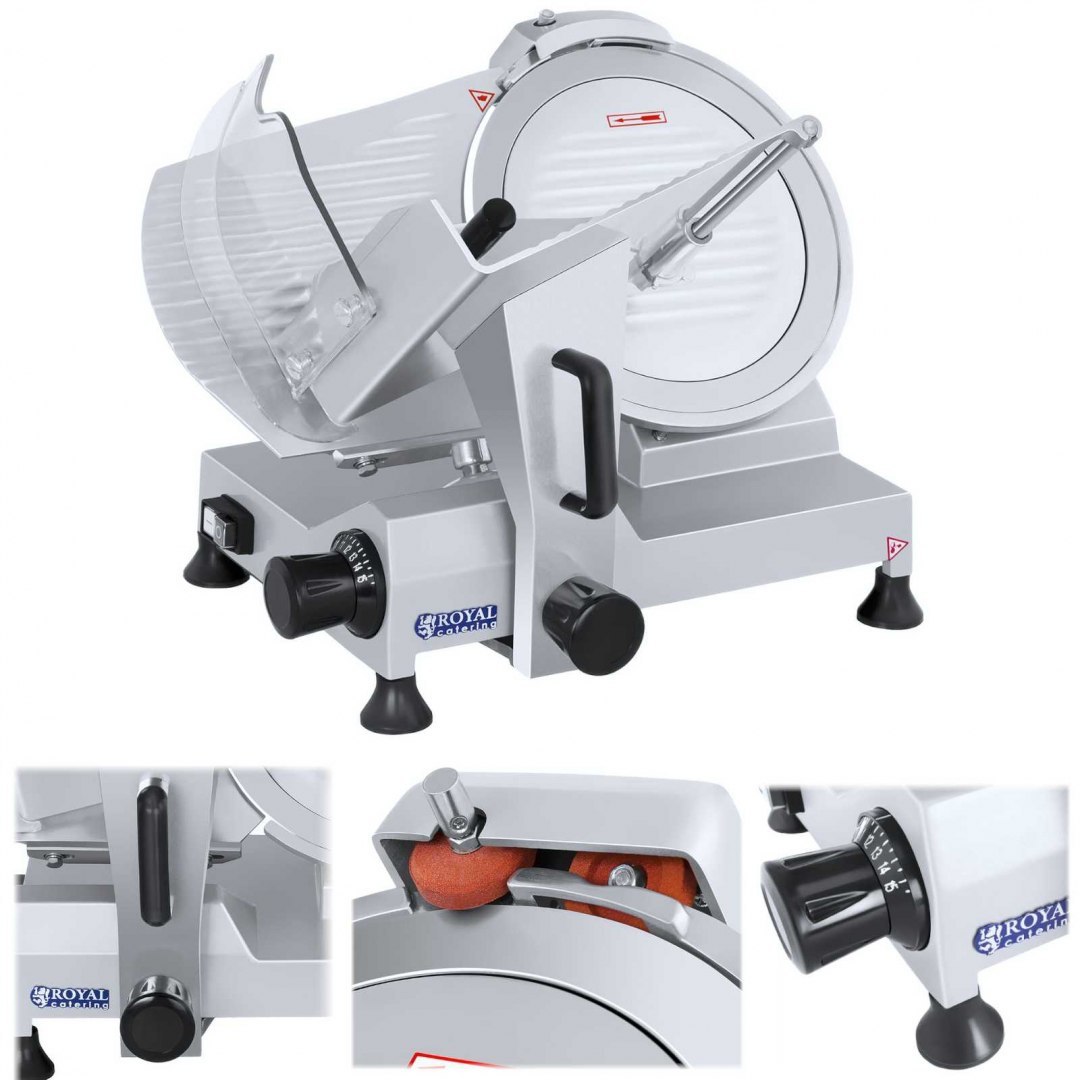 Krajalnica elektryczna do wędlin i sera z ostrzałką 250W śr. 300mm Royal Catering Krajalnica elektryczna do wędlin i sera z ostrzałką 250W śr. 300mm Royal Catering