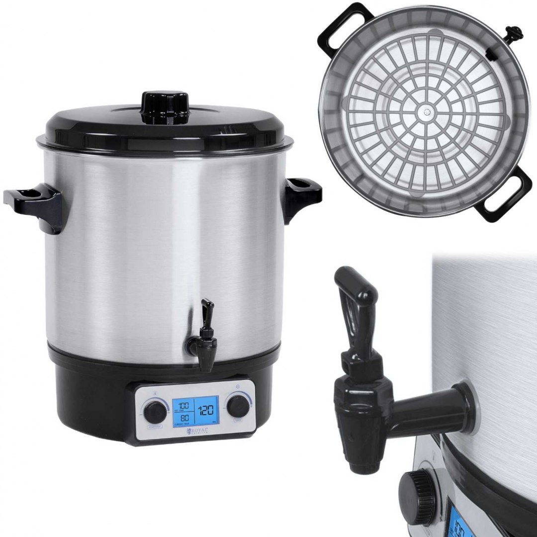 Podgrzewacz warnik do grzańca grzanego wina z kranem timerem LCD stal nierdzewna 1800W 27L Royal Catering Podgrzewacz warnik do grzańca grzanego wina z kranem timerem LCD stal nierdzewna 1800W 27L Royal Catering