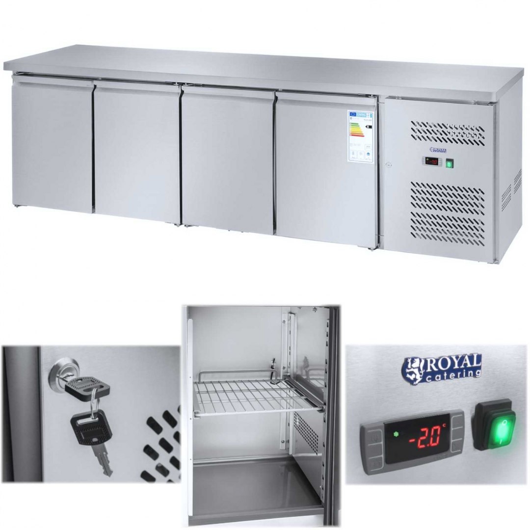 Stół chłodniczy 4-drzwiowy z blatem roboczym ze stali nierdzewnej od -2 do 8C 450L Royal Catering Stół chłodniczy 4-drzwiowy z blatem roboczym ze stali nierdzewnej od -2 do 8C 450L Royal Catering
