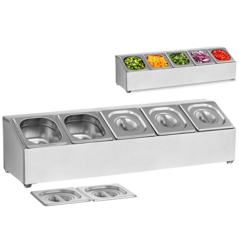 Ekspozytor stojak na pojemniki gastronomiczne 5 x GN1/6 + 5 x Pojemniki Royal Catering Ekspozytor stojak na pojemniki gastronomiczne 5 x GN1/6 + 5 x Pojemniki Royal Catering