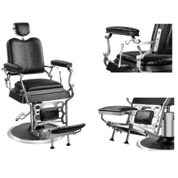 Fotel fryzjerski barberski z podnóżkiem obrotowy czarny Sheffield Black Physa