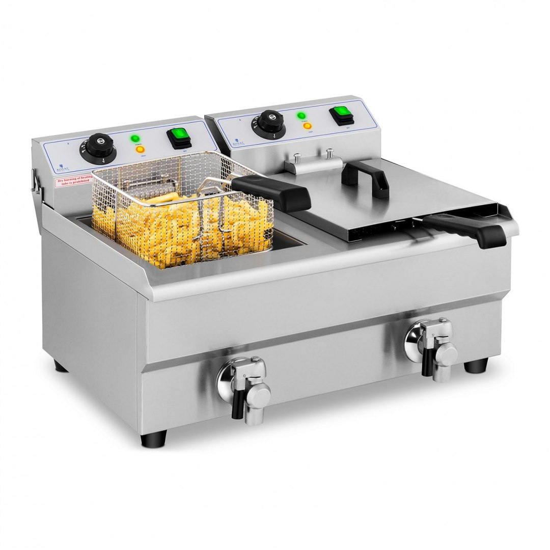Frytownica podwójna gastronomiczna elektryczna z kranem 230 V 2 x 3000W 2 x 10 L Royal Catering Frytownica podwójna gastronomiczna elektryczna z kranem 230 V 2 x 3000W 2 x 10 L Royal Catering