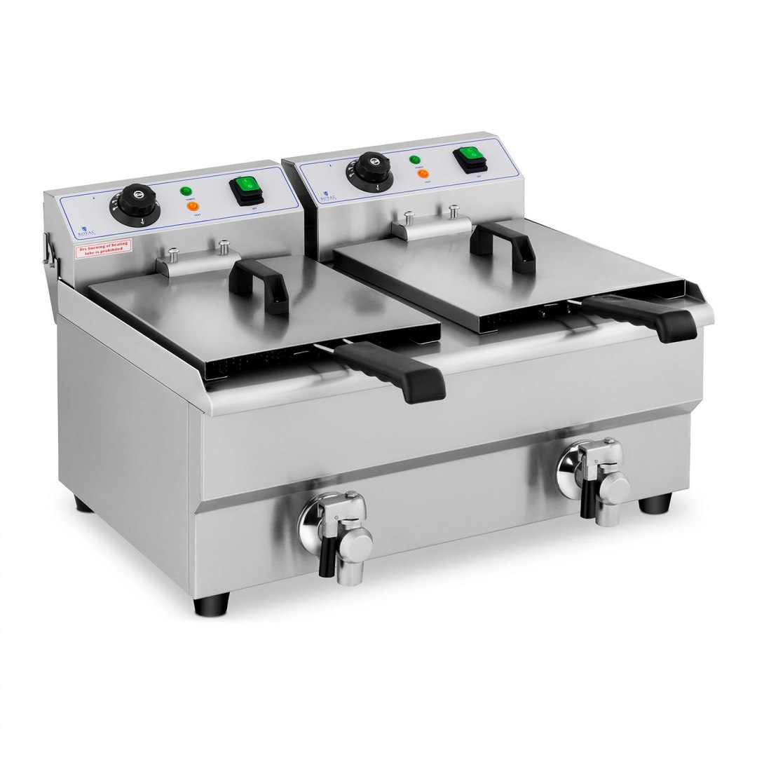 Frytownica podwójna gastronomiczna elektryczna z kranem 230 V 2 x 3000W 2 x 10 L Royal Catering Frytownica podwójna gastronomiczna elektryczna z kranem 230 V 2 x 3000W 2 x 10 L Royal Catering