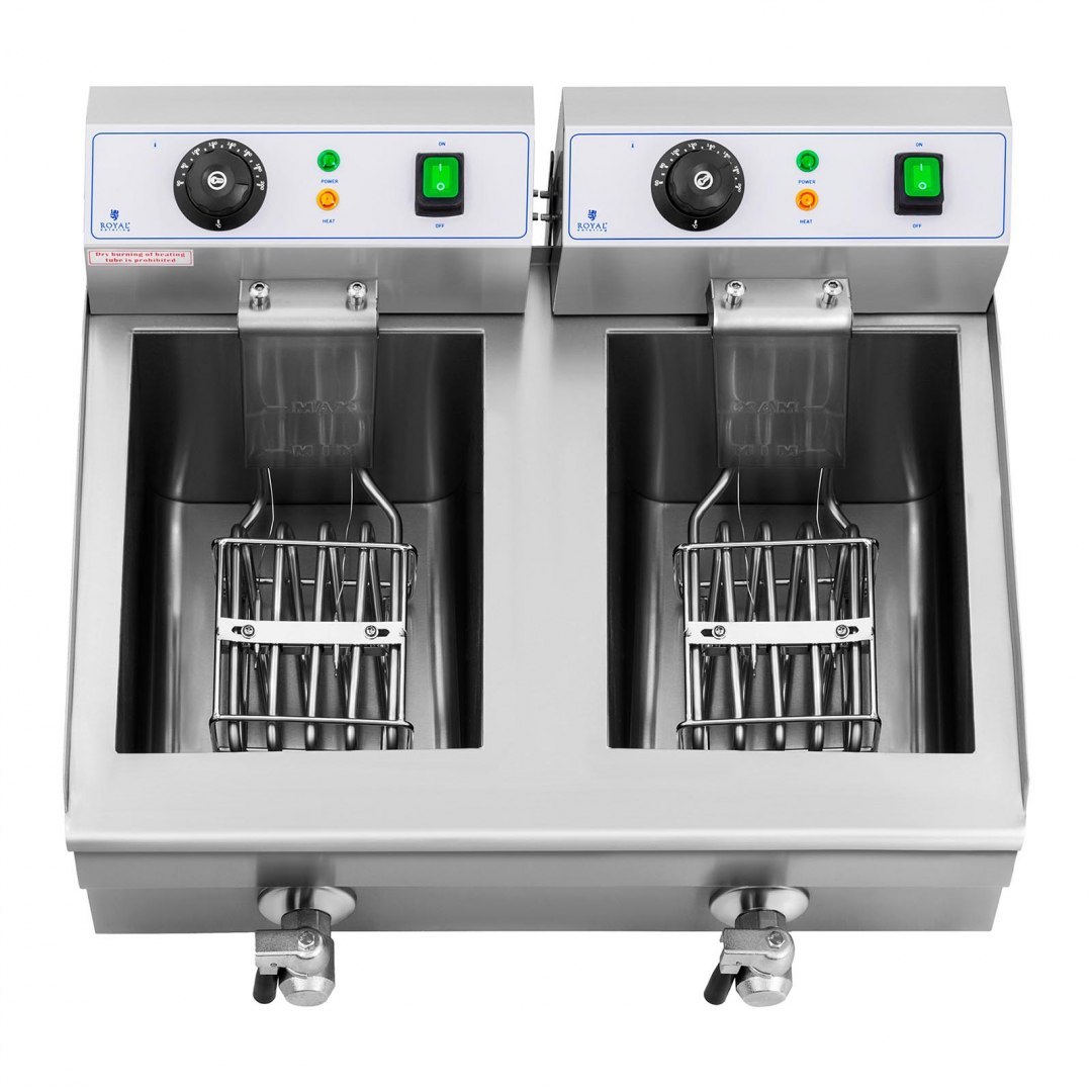 Frytownica podwójna gastronomiczna elektryczna z kranem 230 V 2 x 3000W 2 x 10 L Royal Catering Frytownica podwójna gastronomiczna elektryczna z kranem 230 V 2 x 3000W 2 x 10 L Royal Catering