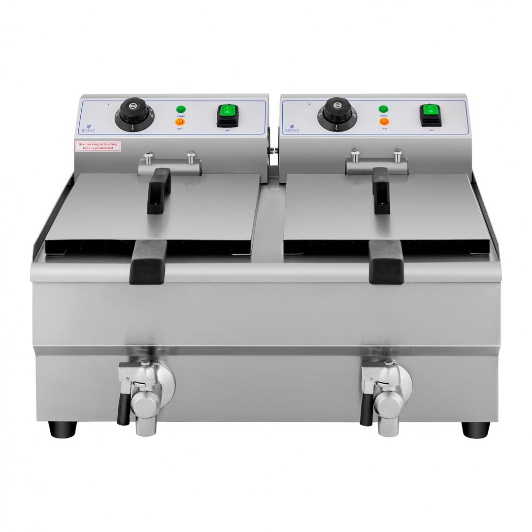 Frytownica podwójna gastronomiczna elektryczna z kranem 230 V 2 x 3000W 2 x 10 L Royal Catering Frytownica podwójna gastronomiczna elektryczna z kranem 230 V 2 x 3000W 2 x 10 L Royal Catering