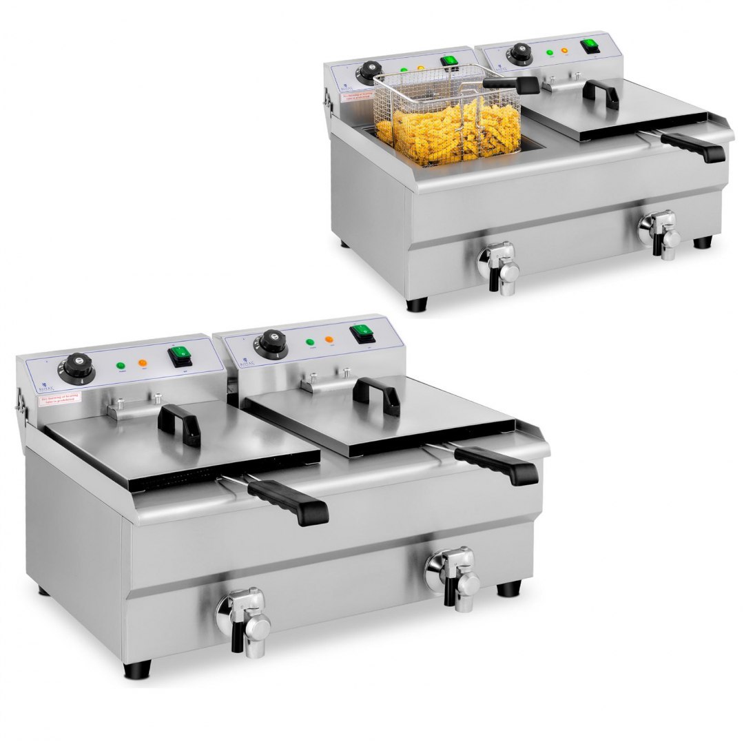 Frytownica podwójna gastronomiczna elektryczna z kranem 230 V 2 x 3200W 2 x 13 L Royal Catering Frytownica podwójna gastronomiczna elektryczna z kranem 230 V 2 x 3200W 2 x 13 L Royal Catering