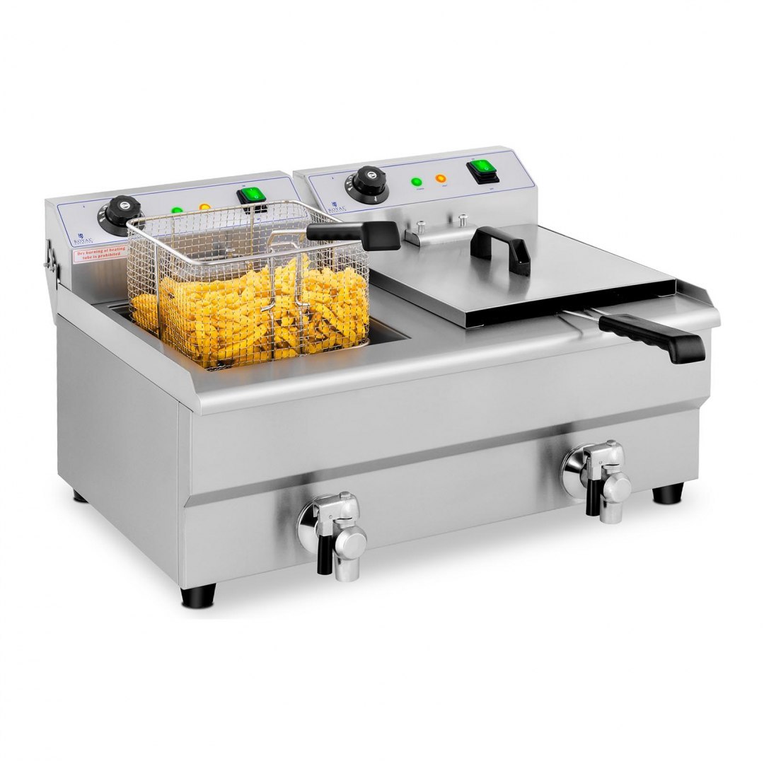 Frytownica podwójna gastronomiczna elektryczna z kranem 230 V 2 x 3200W 2 x 13 L Royal Catering Frytownica podwójna gastronomiczna elektryczna z kranem 230 V 2 x 3200W 2 x 13 L Royal Catering
