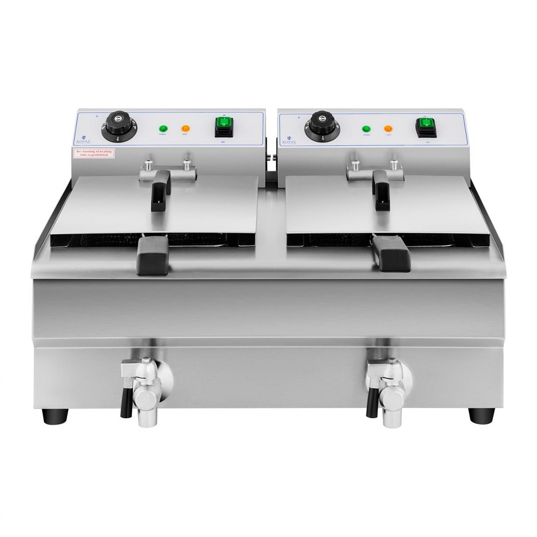 Frytownica podwójna gastronomiczna elektryczna z kranem 230 V 2 x 3200W 2 x 13 L Royal Catering Frytownica podwójna gastronomiczna elektryczna z kranem 230 V 2 x 3200W 2 x 13 L Royal Catering