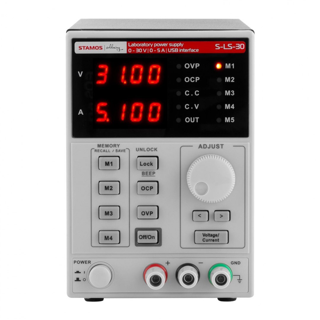 Zasilacz laboratoryjny z funkcją pamięci 0-30VDC 0-5A S-LS-30 Stamos Soldering Zasilacz laboratoryjny z funkcją pamięci 0-30VDC 0-5A S-LS-30 Stamos Soldering
