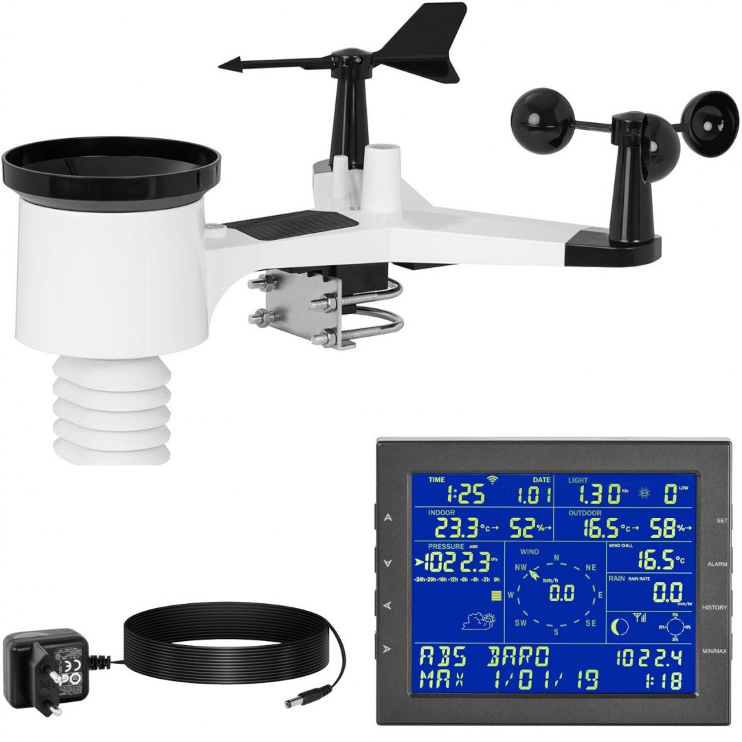 Bezprzewodowa stacja meteorologiczna pogodowa LCD WiFi 7w1 100m Steinberg Systems Bezprzewodowa stacja meteorologiczna pogodowa LCD WiFi 7w1 100m Steinberg Systems