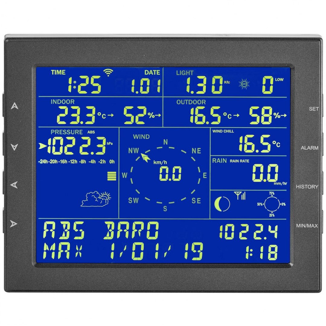 Bezprzewodowa stacja meteorologiczna pogodowa LCD WiFi 7w1 100m Steinberg Systems Bezprzewodowa stacja meteorologiczna pogodowa LCD WiFi 7w1 100m Steinberg Systems