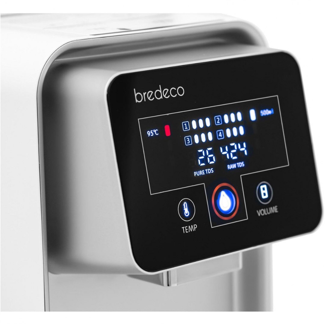 Dystrybutor dozownik wrzątku gorącej wody z wyświetlaczem 4 filtry LED 5L 2200W Bredeco Dystrybutor dozownik wrzątku gorącej wody z wyświetlaczem 4 filtry LED 5L 2200W Bredeco