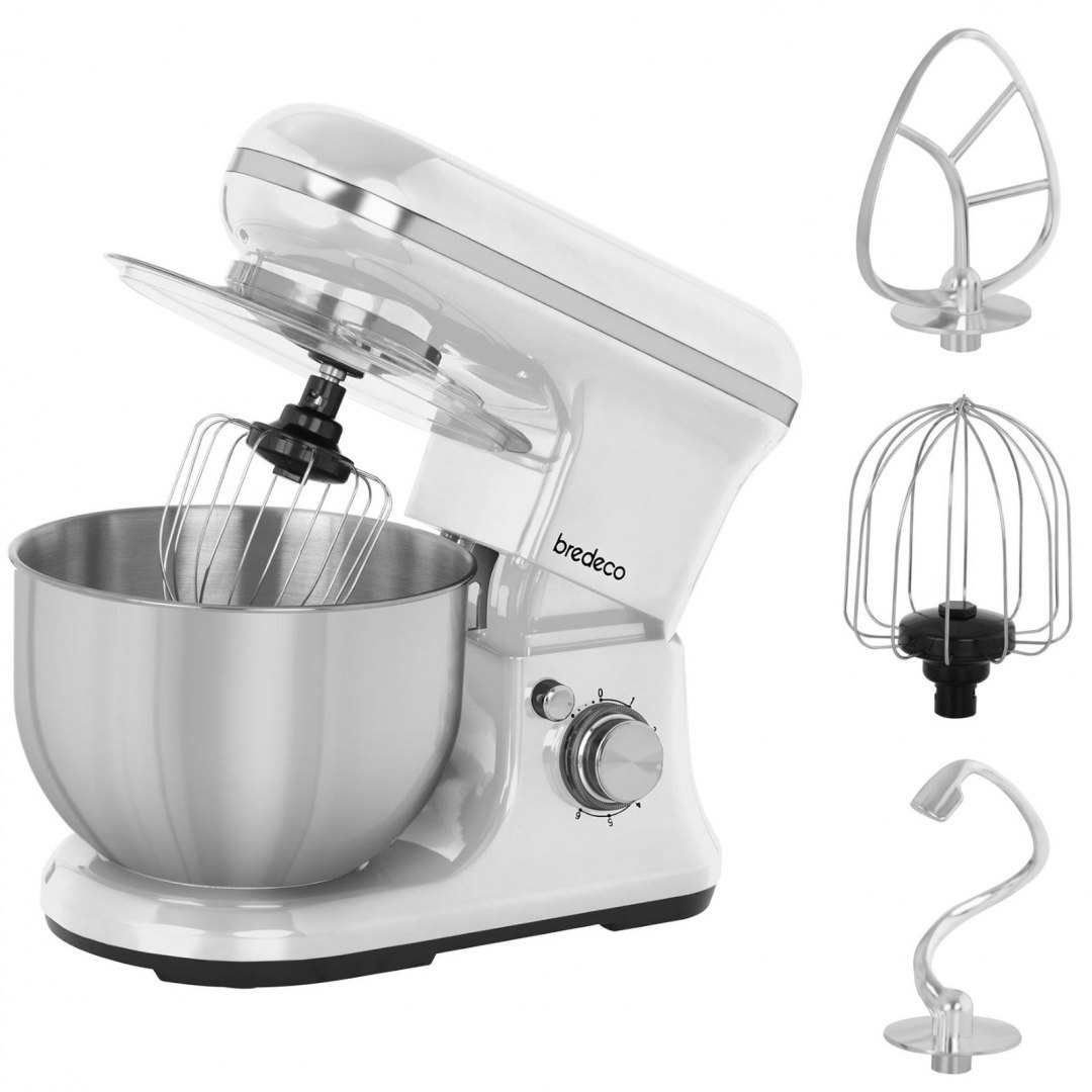 Mikser robot planetarny do ciasta 3w1 5L 1200W biały Bredeco Mikser robot planetarny do ciasta 3w1 5L 1200W biały Bredeco