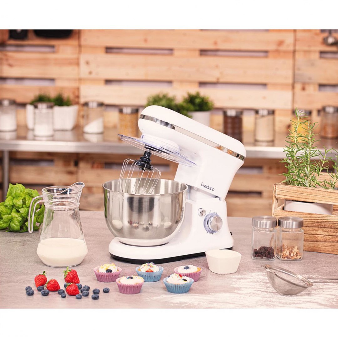 Mikser robot planetarny do ciasta 3w1 5L 1200W biały Bredeco Mikser robot planetarny do ciasta 3w1 5L 1200W biały Bredeco