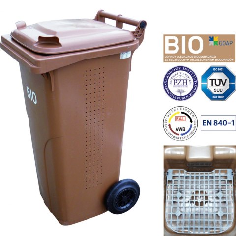 Pojemnik kubeł kosz na BIOodpady z podwójnym dnem brązowy 240L BIO + RUSZT Europlast Austria Pojemnik kubeł kosz na BIOodpady z podwójnym dnem brązowy 240L BIO + RUSZT Europlast Austria