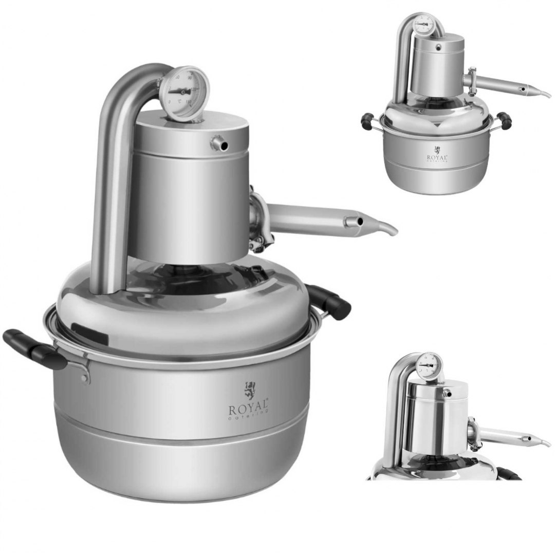 Destylator urządzenie do destylacji 10L + termometr analogowy Royal Catering Destylator urządzenie do destylacji 10L + termometr analogowy Royal Catering