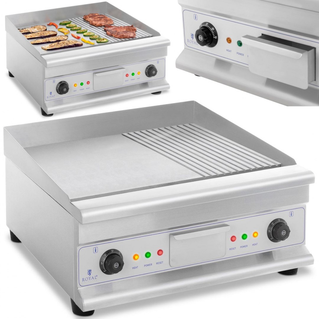 Grill płyta grillowa podwójna gładka ryflowana z szufladą na tłuszcz 230 V 2x 3200 W Royal Catering Grill płyta grillowa podwójna gładka ryflowana z szufladą na tłuszcz 230 V 2x 3200 W Royal Catering