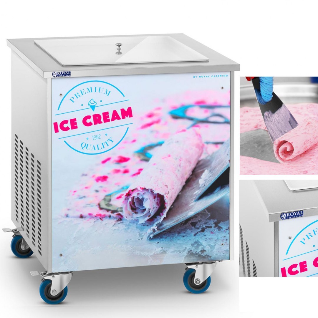 Maszyna płyta mrożąca do lodów tajskich na kółkach 50x50 cm 230 V 1000 W Royal Catering Maszyna płyta mrożąca do lodów tajskich na kółkach 50x50 cm 230 V 1000 W Royal Catering