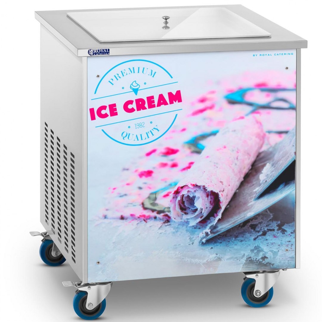Maszyna płyta mrożąca do lodów tajskich na kółkach 50x50 cm 230 V 1000 W Royal Catering Maszyna płyta mrożąca do lodów tajskich na kółkach 50x50 cm 230 V 1000 W Royal Catering