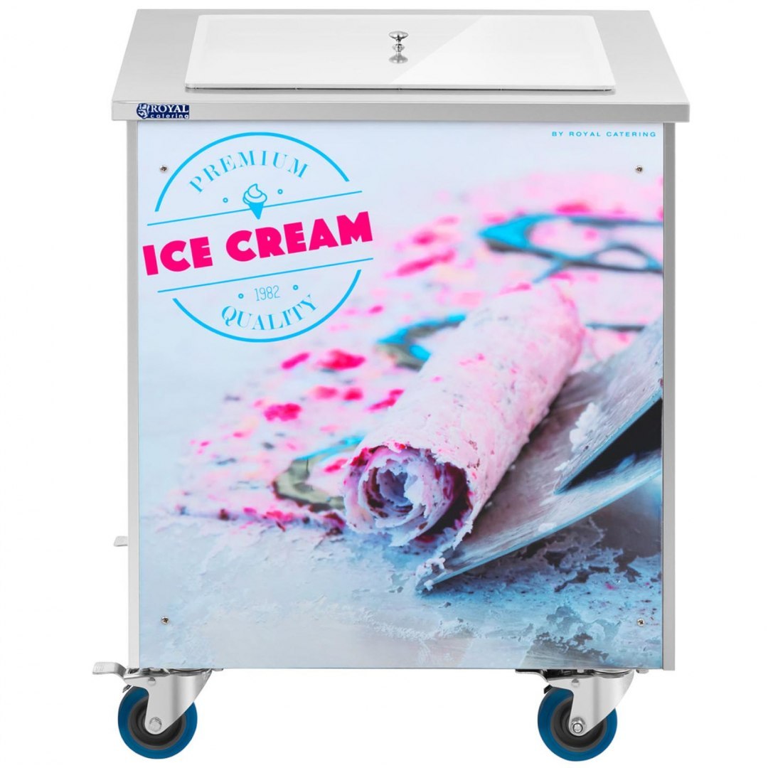 Maszyna płyta mrożąca do lodów tajskich na kółkach 50x50 cm 230 V 1000 W Royal Catering Maszyna płyta mrożąca do lodów tajskich na kółkach 50x50 cm 230 V 1000 W Royal Catering