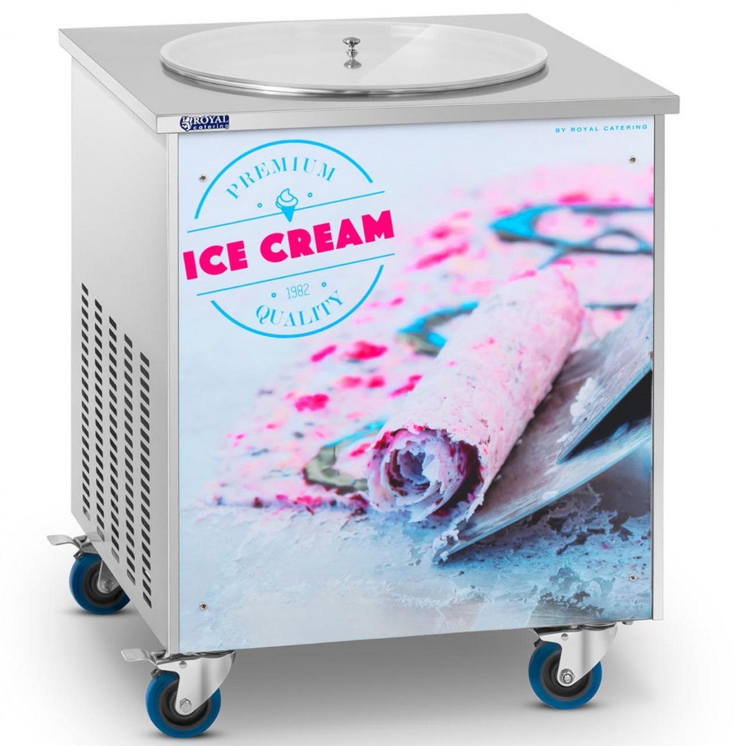 Maszyna płyta mrożąca do lodów tajskich na kółkach śr. 50 cm 230 V 880 W Royal Catering Maszyna płyta mrożąca do lodów tajskich na kółkach śr. 50 cm 230 V 880 W Royal Catering