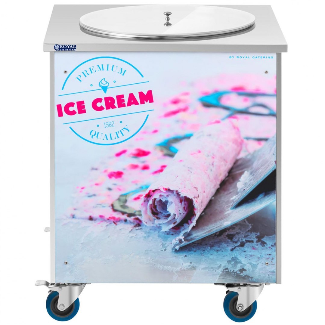 Maszyna płyta mrożąca do lodów tajskich na kółkach śr. 50 cm 230 V 880 W Royal Catering Maszyna płyta mrożąca do lodów tajskich na kółkach śr. 50 cm 230 V 880 W Royal Catering