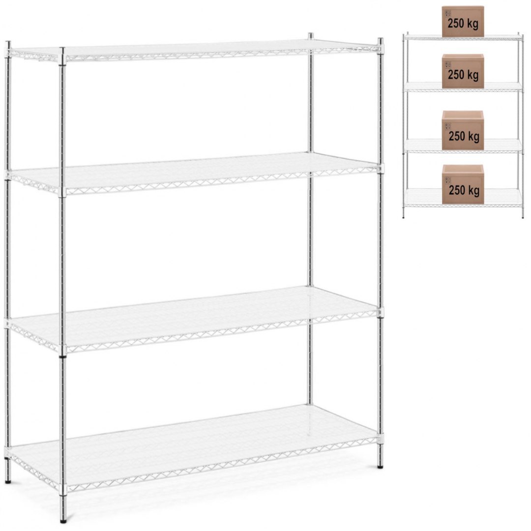 Regał magazynowy ażurowy 4 półki + 4 maty do 1 t 1000 kg 150x60x180 cm Royal Catering Regał magazynowy ażurowy 4 półki + 4 maty do 1 t 1000 kg 150x60x180 cm Royal Catering