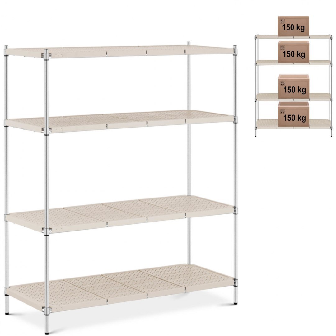 Regał magazynowy ażurowy 4 półki z nakładkami do 600 kg 150x60x180 cm Royal Catering Regał magazynowy ażurowy 4 półki z nakładkami do 600 kg 150x60x180 cm Royal Catering