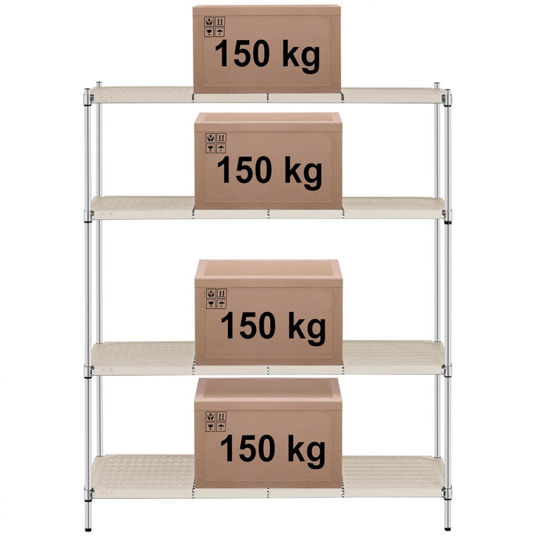 Regał magazynowy ażurowy 4 półki z nakładkami do 600 kg 150x60x180 cm Royal Catering Regał magazynowy ażurowy 4 półki z nakładkami do 600 kg 150x60x180 cm Royal Catering