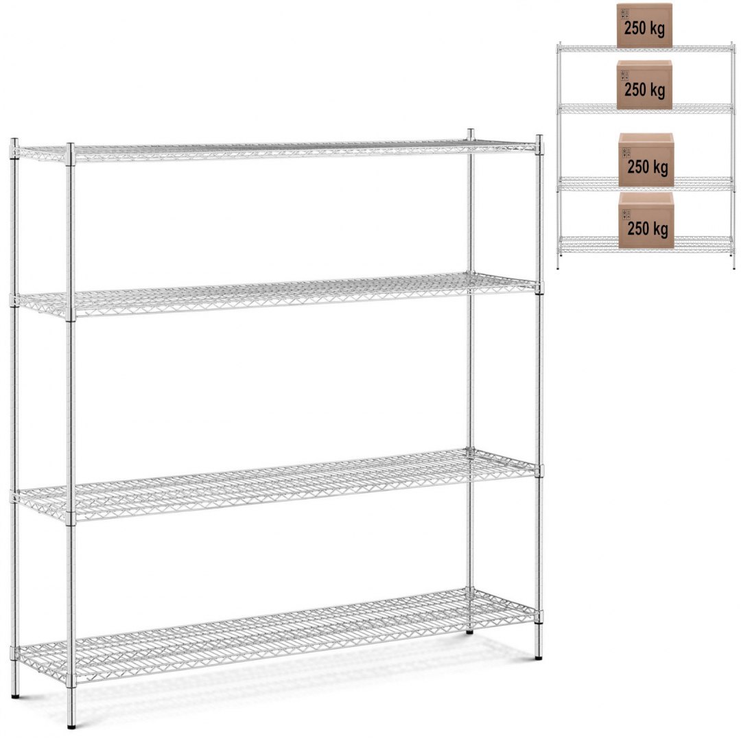 Regał magazynowy chromowany 4 półki ażurowe do 1 t 1000 kg 180x45x180 cm Royal Catering Regał magazynowy chromowany 4 półki ażurowe do 1 t 1000 kg 180x45x180 cm Royal Catering