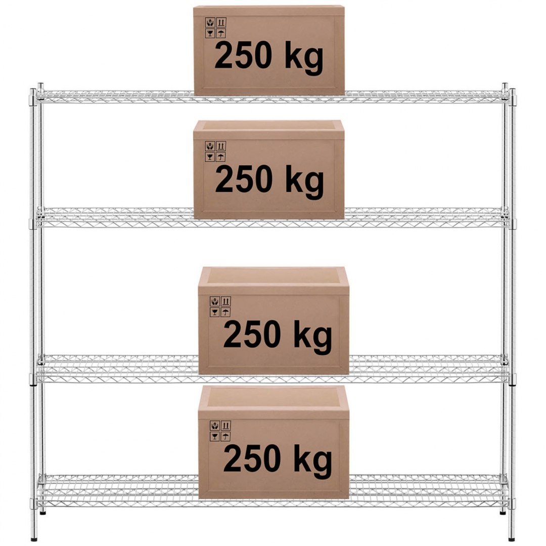 Regał magazynowy chromowany 4 półki ażurowe do 1 t 1000 kg 180x45x180 cm Royal Catering Regał magazynowy chromowany 4 półki ażurowe do 1 t 1000 kg 180x45x180 cm Royal Catering