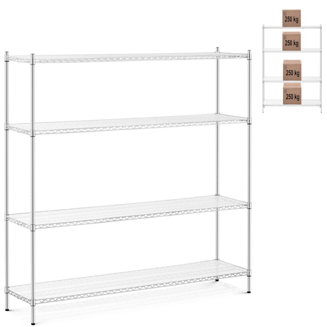 Regał magazynowy chromowany ażurowy 4 półki + 4 maty do 1 t 1000 kg 180x45x180 cm Royal Catering Regał magazynowy chromowany ażurowy 4 półki + 4 maty do 1 t 1000 kg 180x45x180 cm Royal Catering