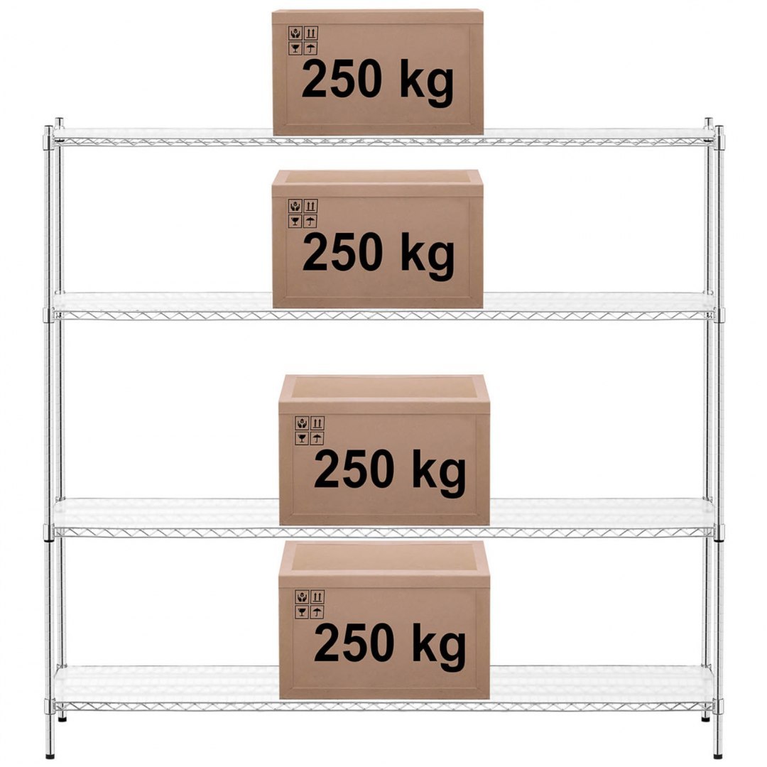 Regał magazynowy chromowany ażurowy 4 półki + 4 maty do 1 t 1000 kg 180x45x180 cm Royal Catering Regał magazynowy chromowany ażurowy 4 półki + 4 maty do 1 t 1000 kg 180x45x180 cm Royal Catering