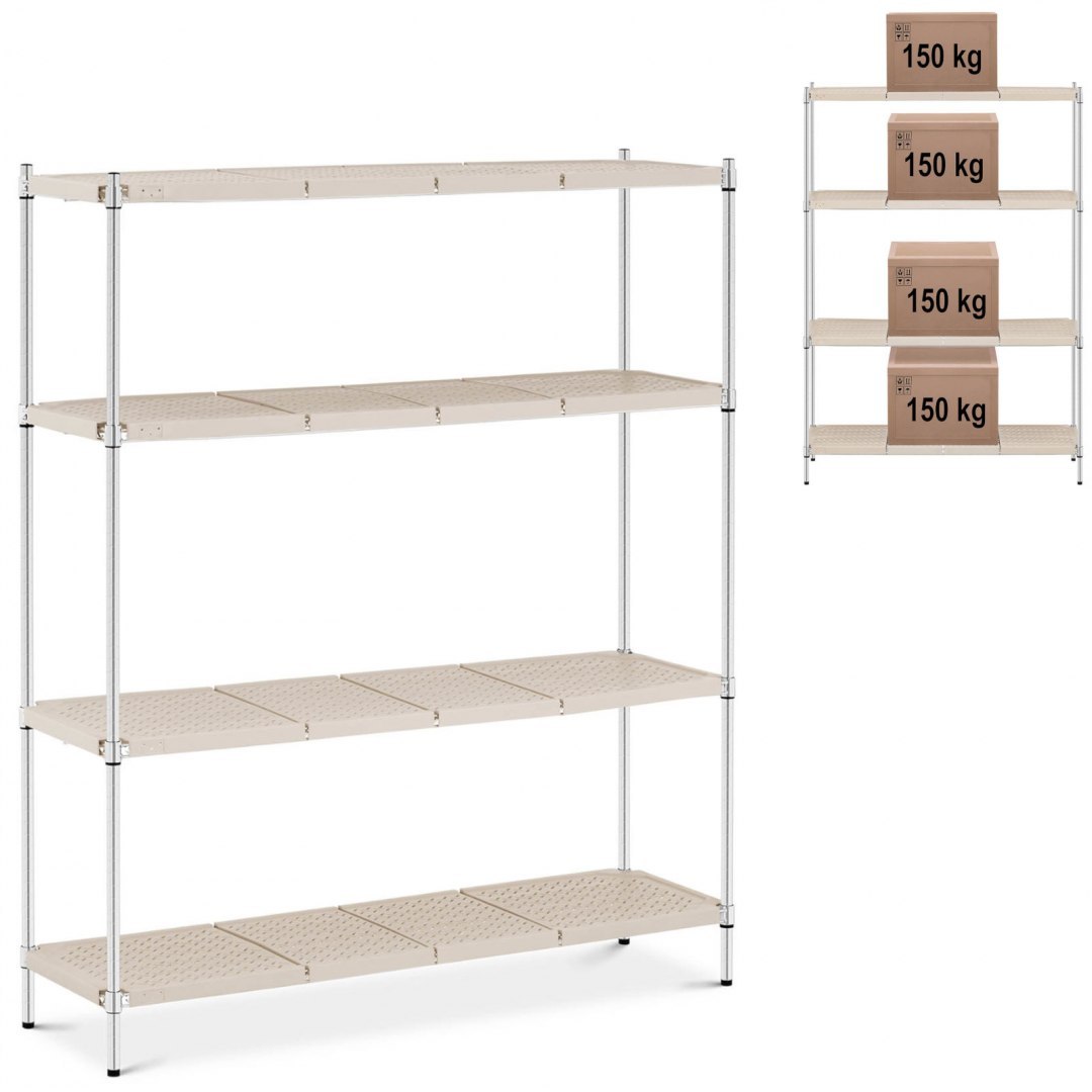 Regał metalowy magazynowy 4 półki ażurowe z nakładkami do 600 kg 150x45x180 cm Royal Catering Regał metalowy magazynowy 4 półki ażurowe z nakładkami do 600 kg 150x45x180 cm Royal Catering