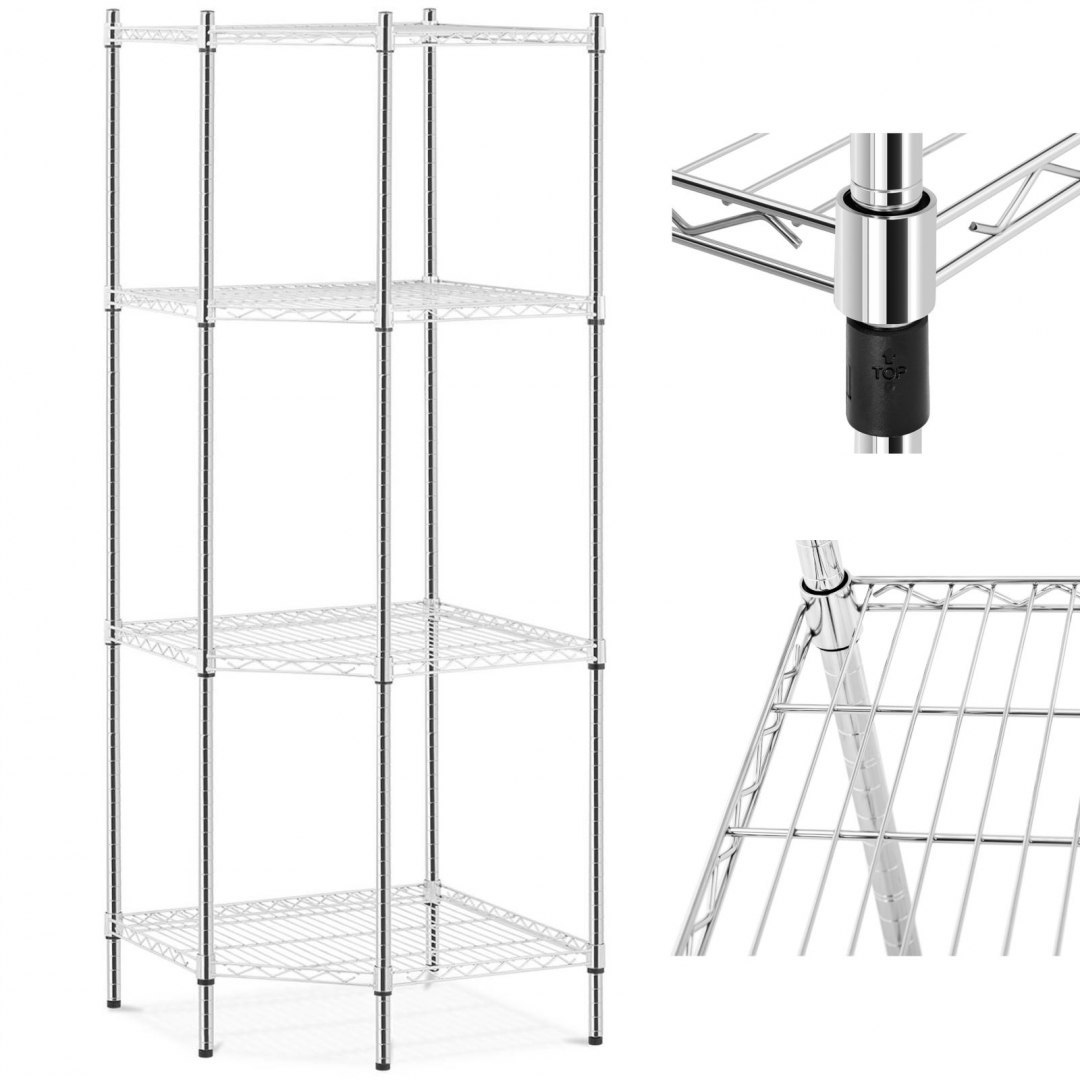 Regał metalowy narożny 4 półki ażurowe do 1 t 1000 kg 68x68x180 cm Royal Catering Regał metalowy narożny 4 półki ażurowe do 1 t 1000 kg 68x68x180 cm Royal Catering