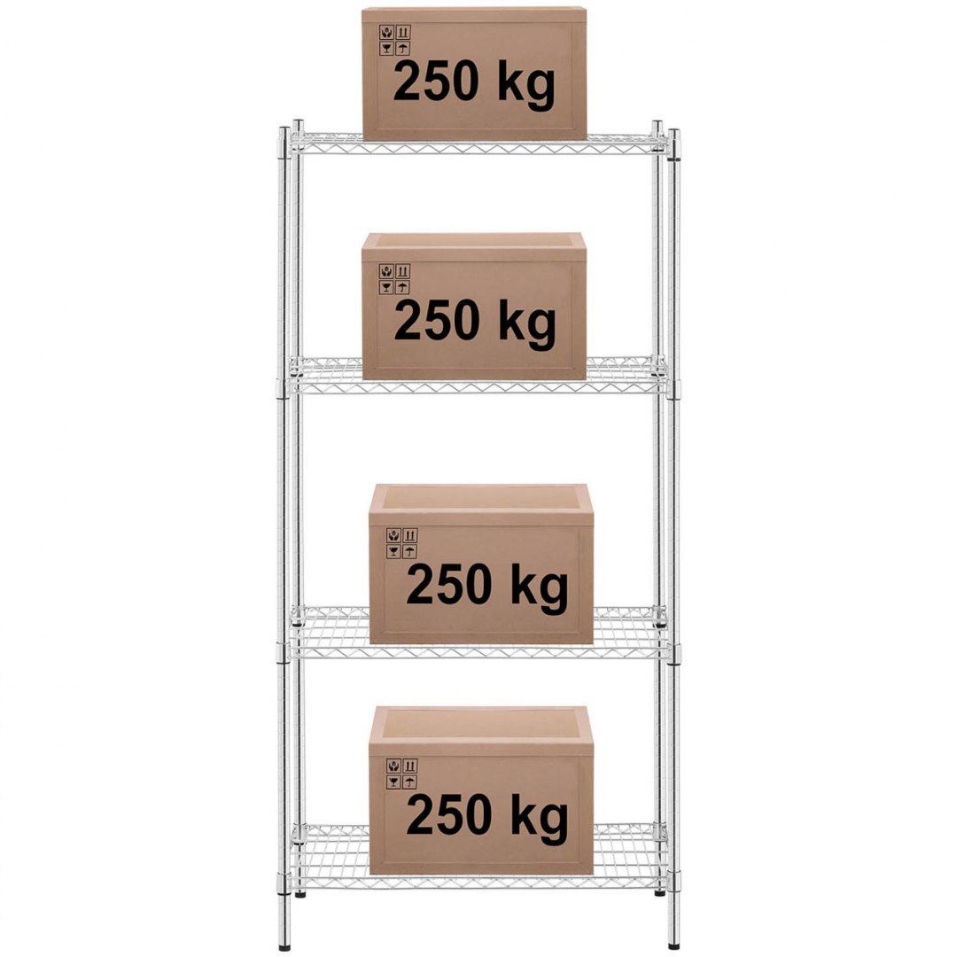 Regał warsztatowy chromowany 4 półki druciane do 1 t 1000 kg 90x45x180 cm Royal Catering Regał warsztatowy chromowany 4 półki druciane do 1 t 1000 kg 90x45x180 cm Royal Catering