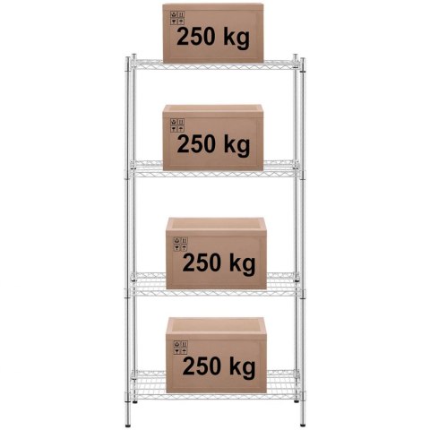 Regał warsztatowy chromowany 4 półki druciane do 1 t 1000 kg 90x45x180 cm Royal Catering Regał warsztatowy chromowany 4 półki druciane do 1 t 1000 kg 90x45x180 cm Royal Catering