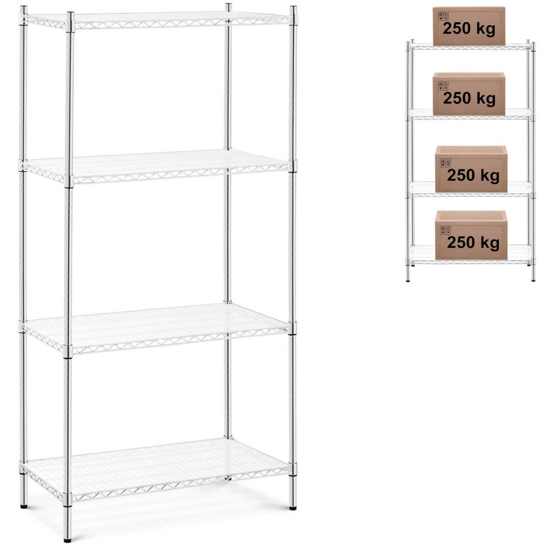 Regał warsztatowy chromowany druciany 4 półki + 4 maty do 1 t 1000 kg 90x45x180 cm Royal Catering Regał warsztatowy chromowany druciany 4 półki + 4 maty do 1 t 1000 kg 90x45x180 cm Royal Catering