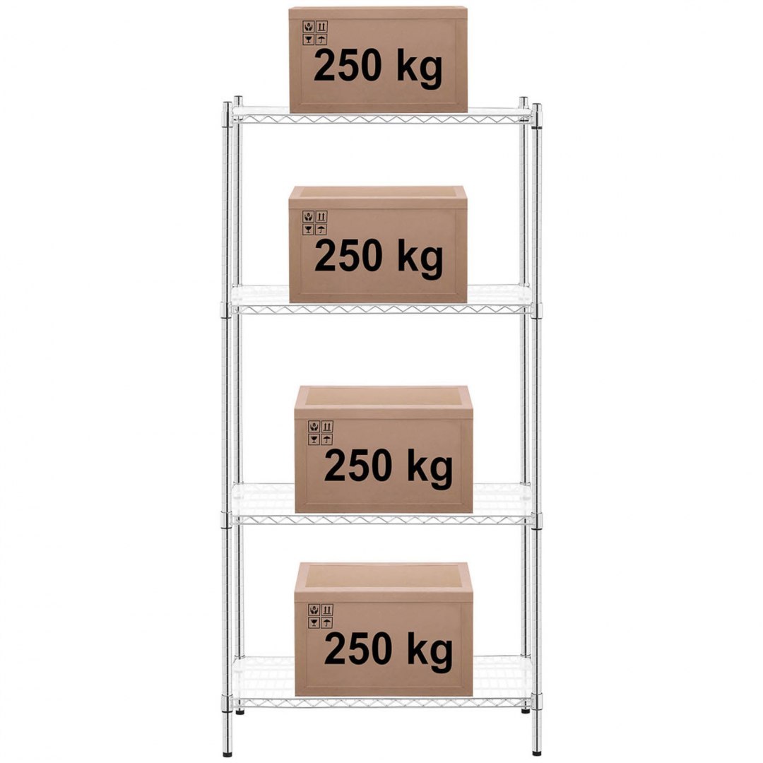 Regał warsztatowy chromowany druciany 4 półki + 4 maty do 1 t 1000 kg 90x45x180 cm Royal Catering Regał warsztatowy chromowany druciany 4 półki + 4 maty do 1 t 1000 kg 90x45x180 cm Royal Catering