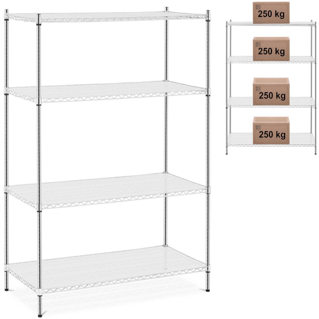 Regał warsztatowy druciany 4 półki + 4 maty do 1 t 1000 kg 120x60x180 cm Royal Catering Regał warsztatowy druciany 4 półki + 4 maty do 1 t 1000 kg 120x60x180 cm Royal Catering