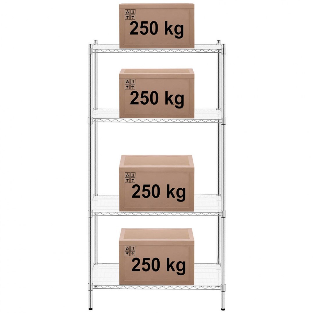 Regał warsztatowy druciany 4 półki + 4 maty do 1 t 1000 kg 90x60x180 cm Royal Catering Regał warsztatowy druciany 4 półki + 4 maty do 1 t 1000 kg 90x60x180 cm Royal Catering
