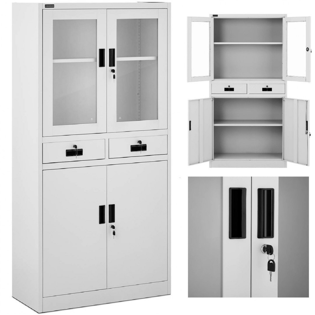 Szafa biurowa z przeszkleniem szufladami metalowa na akta dokumenty 40 x 90 x 180 cm FROMM&STARCK Szafa biurowa z przeszkleniem szufladami metalowa na akta dokumenty 40 x 90 x 180 cm FROMM&STARCK