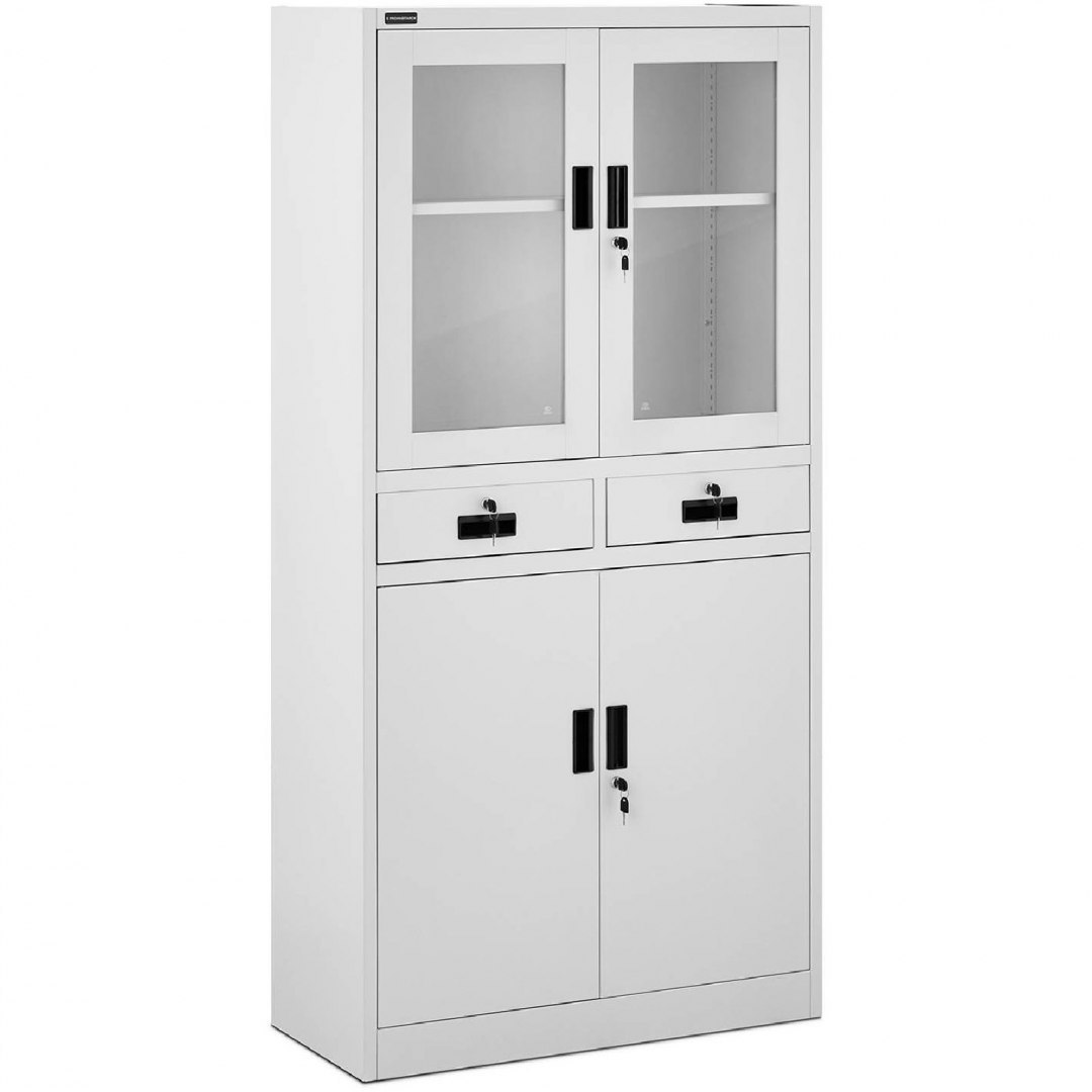 Szafa biurowa z przeszkleniem szufladami metalowa na akta dokumenty 40 x 90 x 180 cm FROMM&STARCK Szafa biurowa z przeszkleniem szufladami metalowa na akta dokumenty 40 x 90 x 180 cm FROMM&STARCK